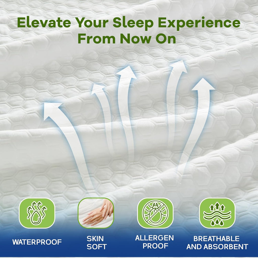 Premium Tencel Full Size Mattress Protector Cover in White, Natural and Skin Soft, Waterproof and