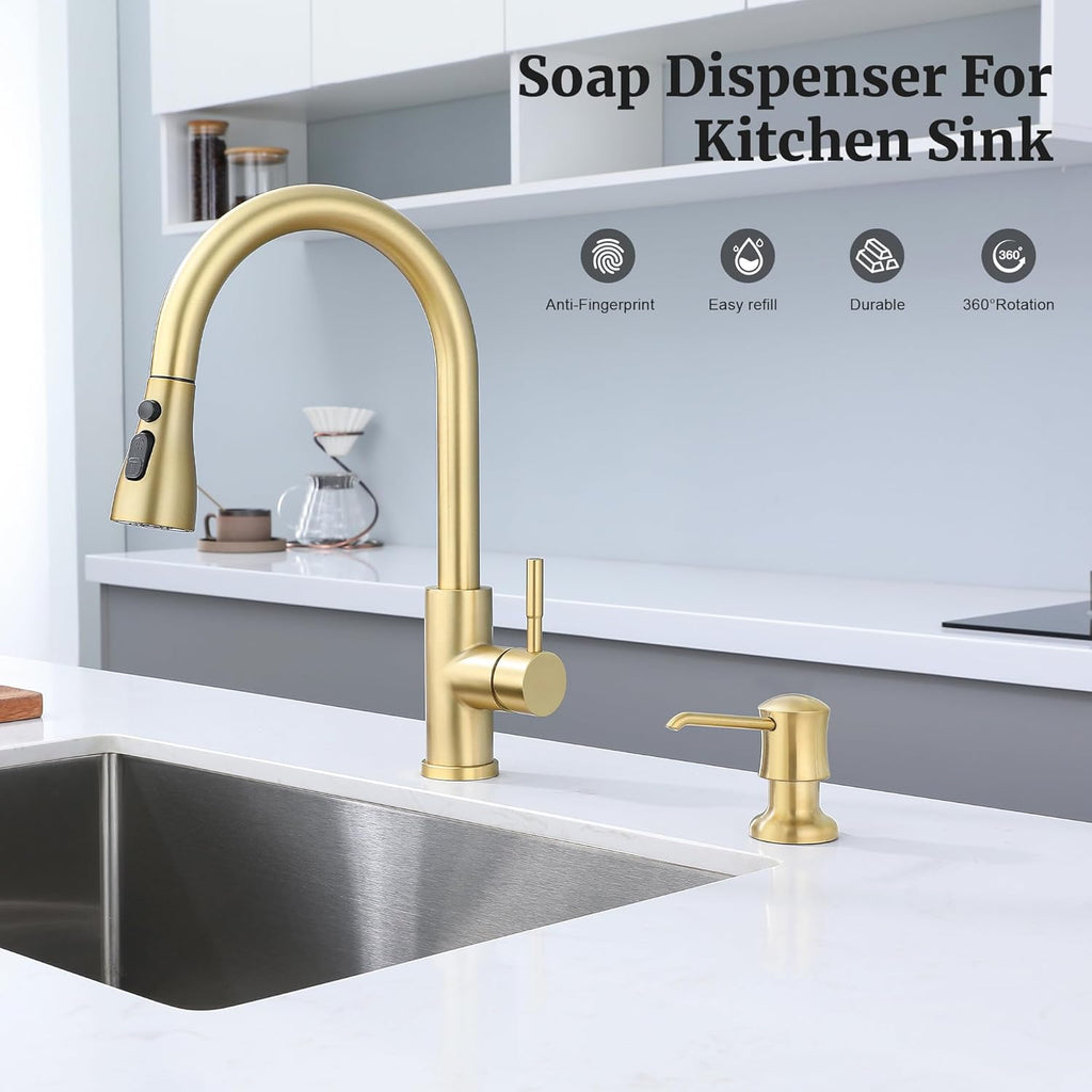 Brushed Gold Sink Soap Dispenser for Kitchen Sink (Gold Brushed),Dish & Hand Liquid Soap