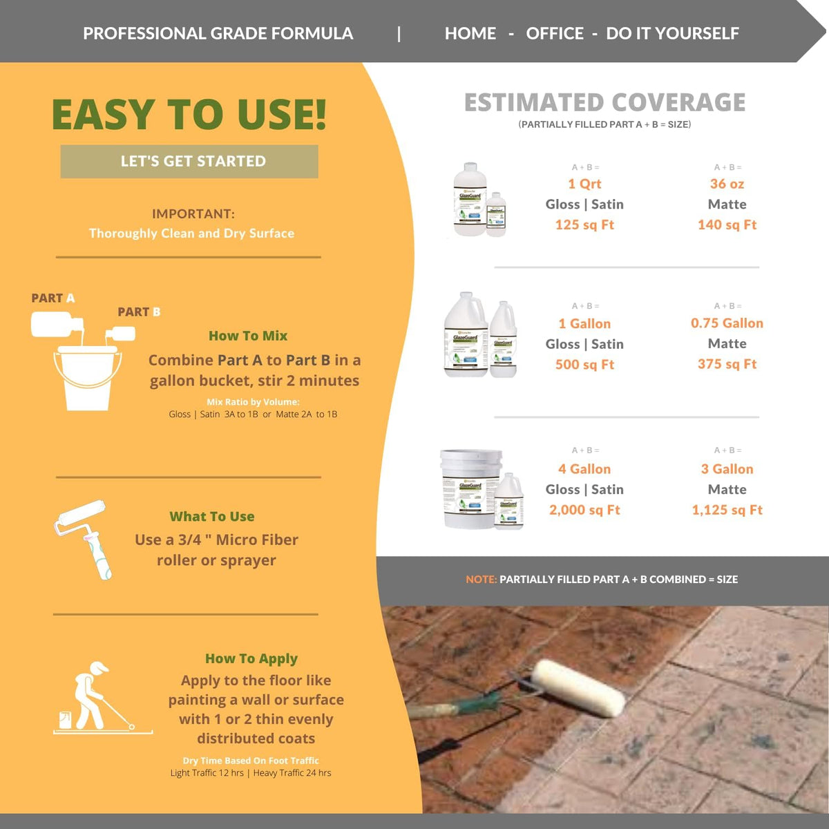 CoverTec GlazeGuard Matte Natural Look Ceramic, Porcelain Tile Grout Sealer, Flat Finish, 2 Part