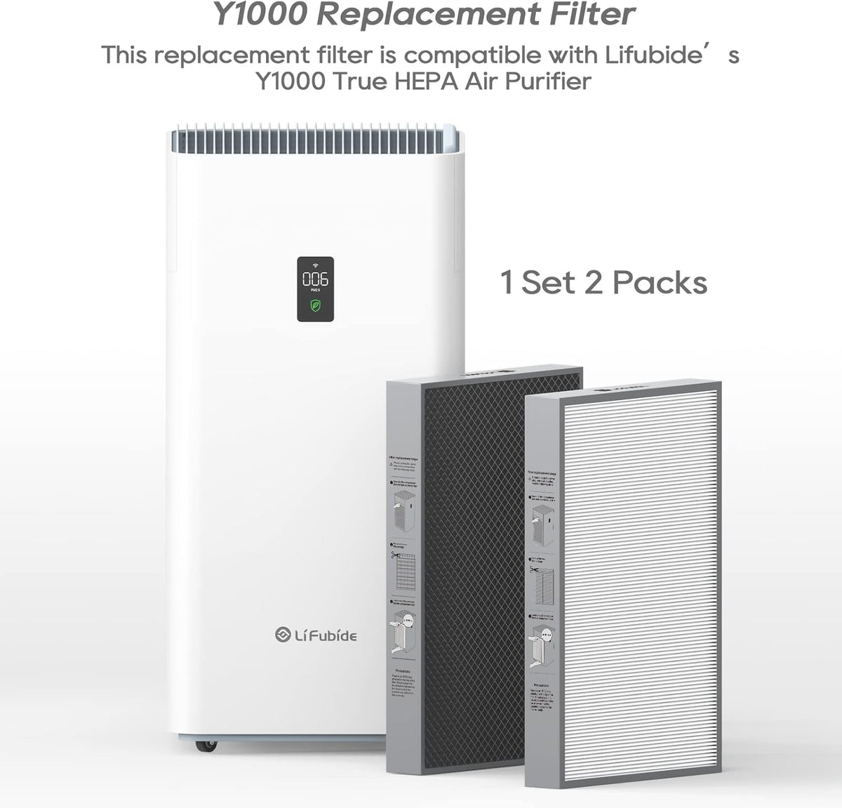 Y1000 Air Purifier Replacement Filter, 2-in-1 H13 True HEPA and High-Efficiency Activated Carbon
