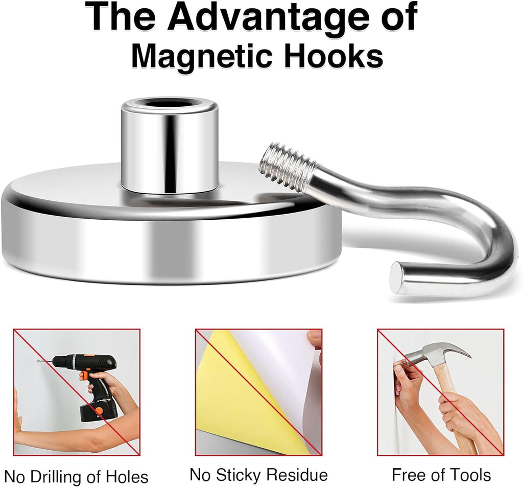 MIKEDE Magnetic Hooks Heavy Duty, 150LB+ Strong Neodymium Magnets for Refrigerator, Large Magnetic