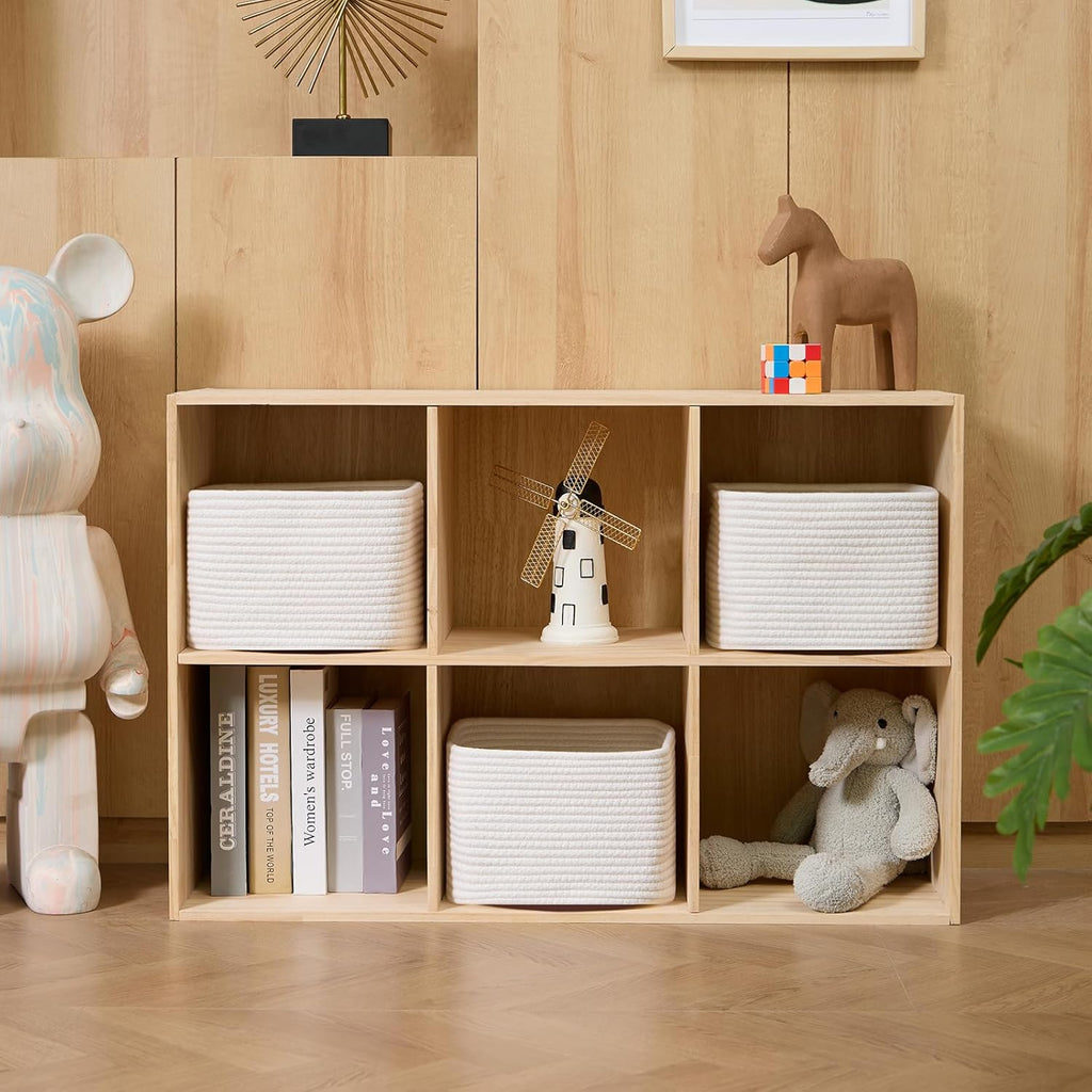 Small Organizing Baskets for Cubes Shelf, 9.7x9.7x7.1 Inch Rope Woven Storage Bins for Nursery