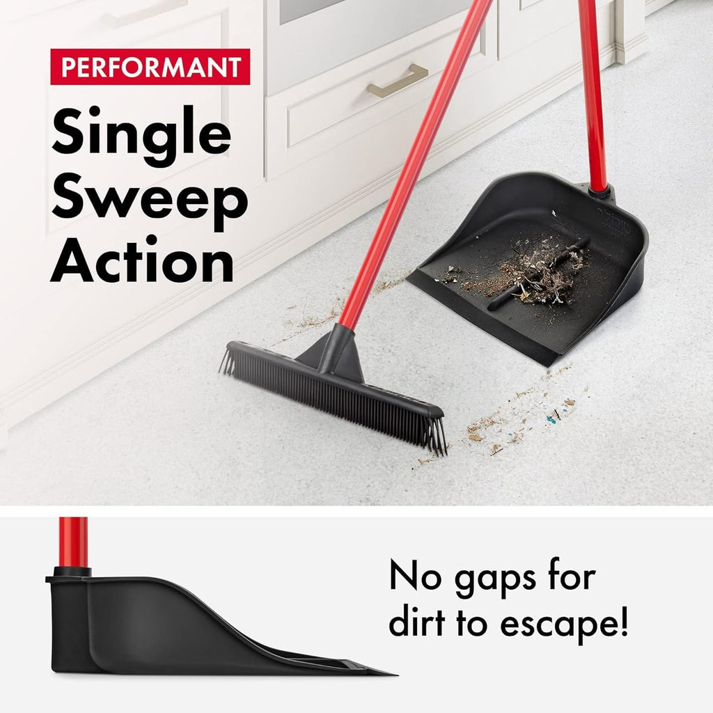 Dustpan with Handle by Ravmag- Solid Natural Rubber Construction- 29” Long Handled Dust Pan- Stand