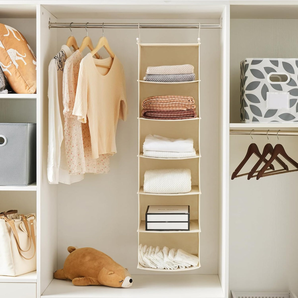 MAX Houser 6 Tier Shelf Hanging Closet Organizer, Cloth Hanging Shelf with 2 Sturdy Hooks for