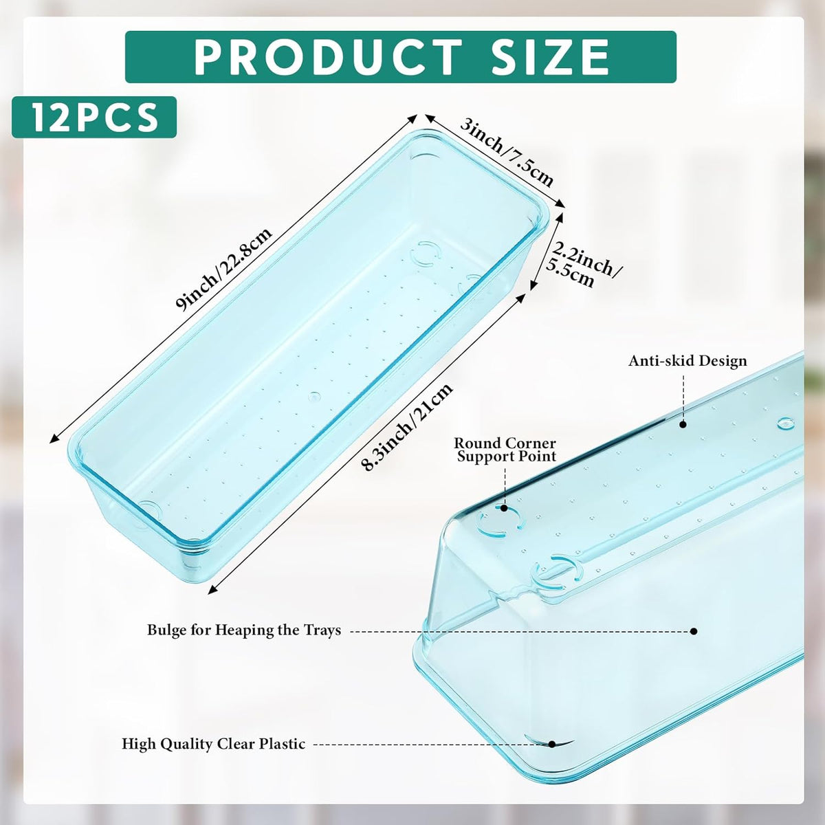 Maitys 12 Pcs Vanity Drawer Organizer 9 x 3 x 2 Inches Clear Plastic Utensil Organizers Kitchen