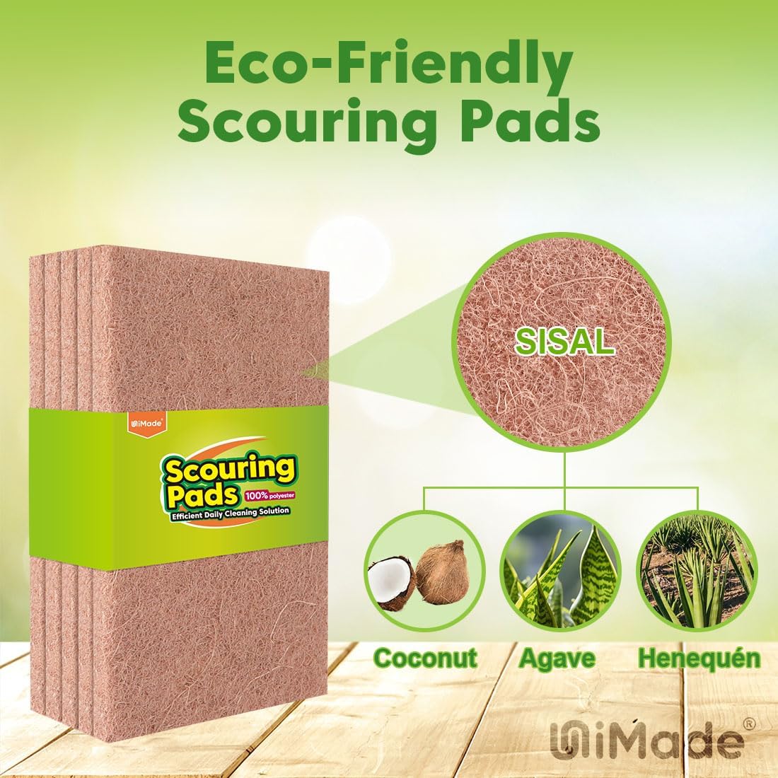 Natural Sisal Non-Scratch Scouring Pads, 96Pcs Plant Based Household Scour Pads for Kitchen, Garage