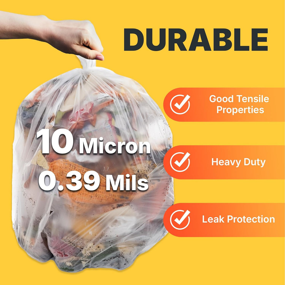 20-30 Gallon Trash Bags, 10 Micron High Density Garbage Can Liners Bulk, 30" x 37", Natural Clear