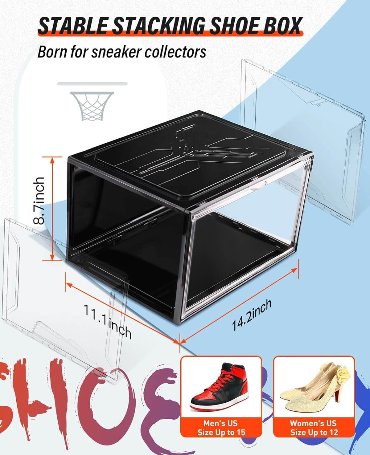 KDOR Shoe Boxes Clear Plastic Stackable 10 Pack Sneaker Storage Boxes with Magnetic Door, Acrylic