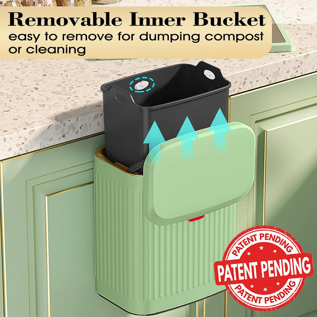 GloDeals Kitchen Trash Can with Lid, 2 in 1 Small Garbage Can Compost Bin Countertop, Wall-Mounted