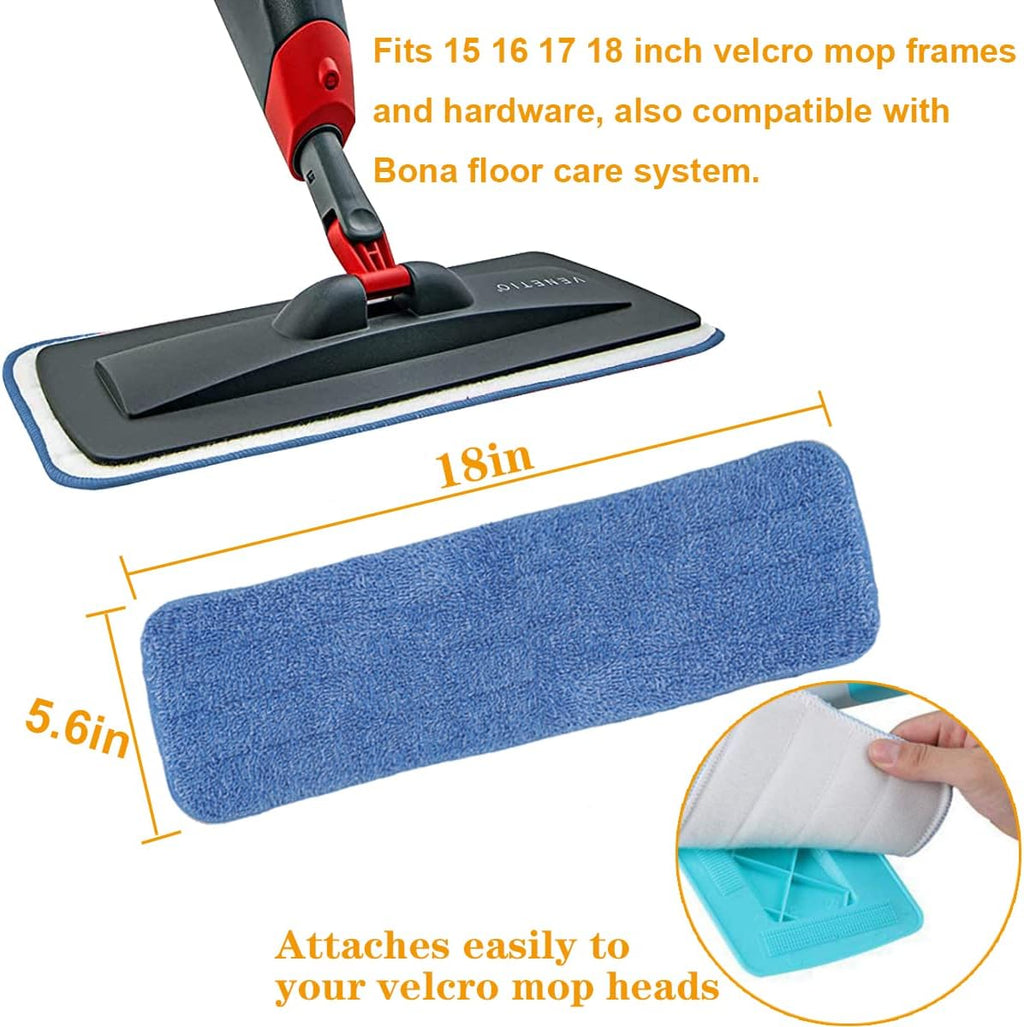 18 Inch Microfiber Spray Mop Replacement Heads Compatible with Bona, Washable Reusable Flat Mop