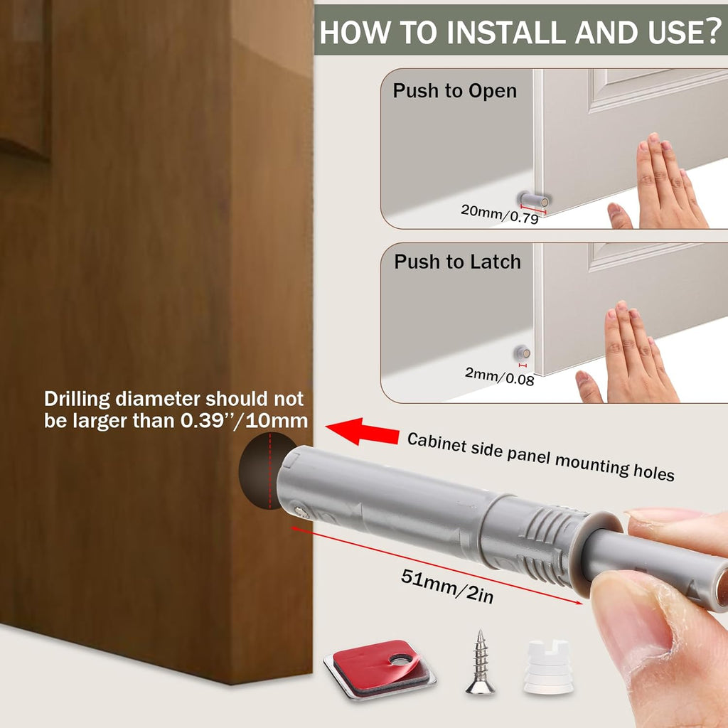 Lounsweer 50 Pack Magnetic Push Latches for Cabinet Door 2.87 Inches Short Push to Open Cabinet