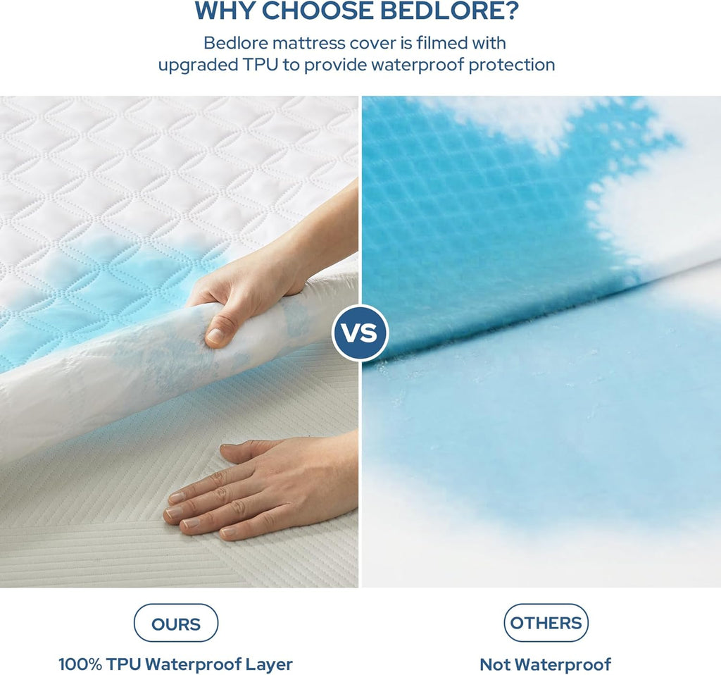 BEDLORE Waterproof Mattress Protector, King Size Noiseless Mattress Pad with Deep Pocket Fitted Up