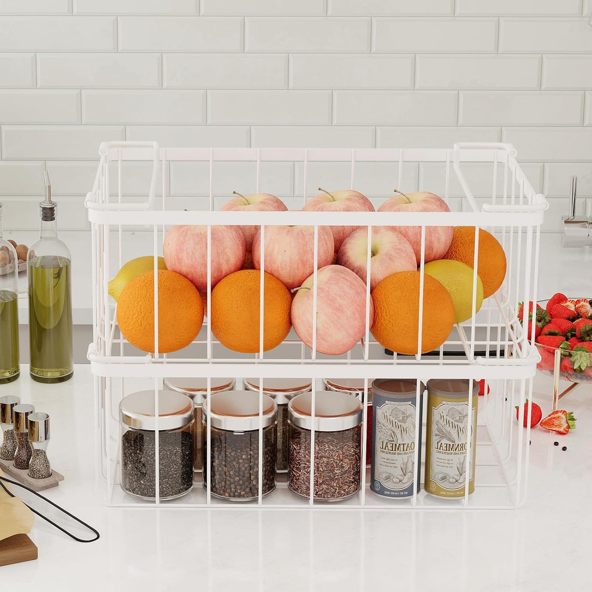 Freezer Storage Organize Baskets - 2 Pack Stackable Deep Freezer Organizer Bins for Most 7 Cu.FT