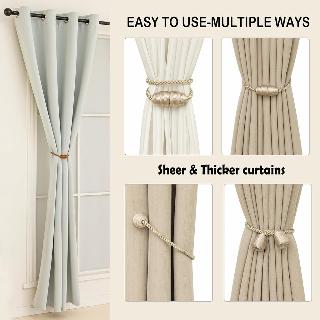 Magnetic Curtain Tiebacks - Rope Tiebacks for Curtains & Drapes, Decorative Window Holdbacks (2