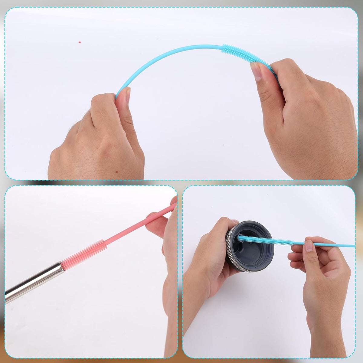 2pcs Silicone Straw Cleaner Brush, 9.44in Extra Long Reusable Straw Brush for Stanley, Metal, Glass