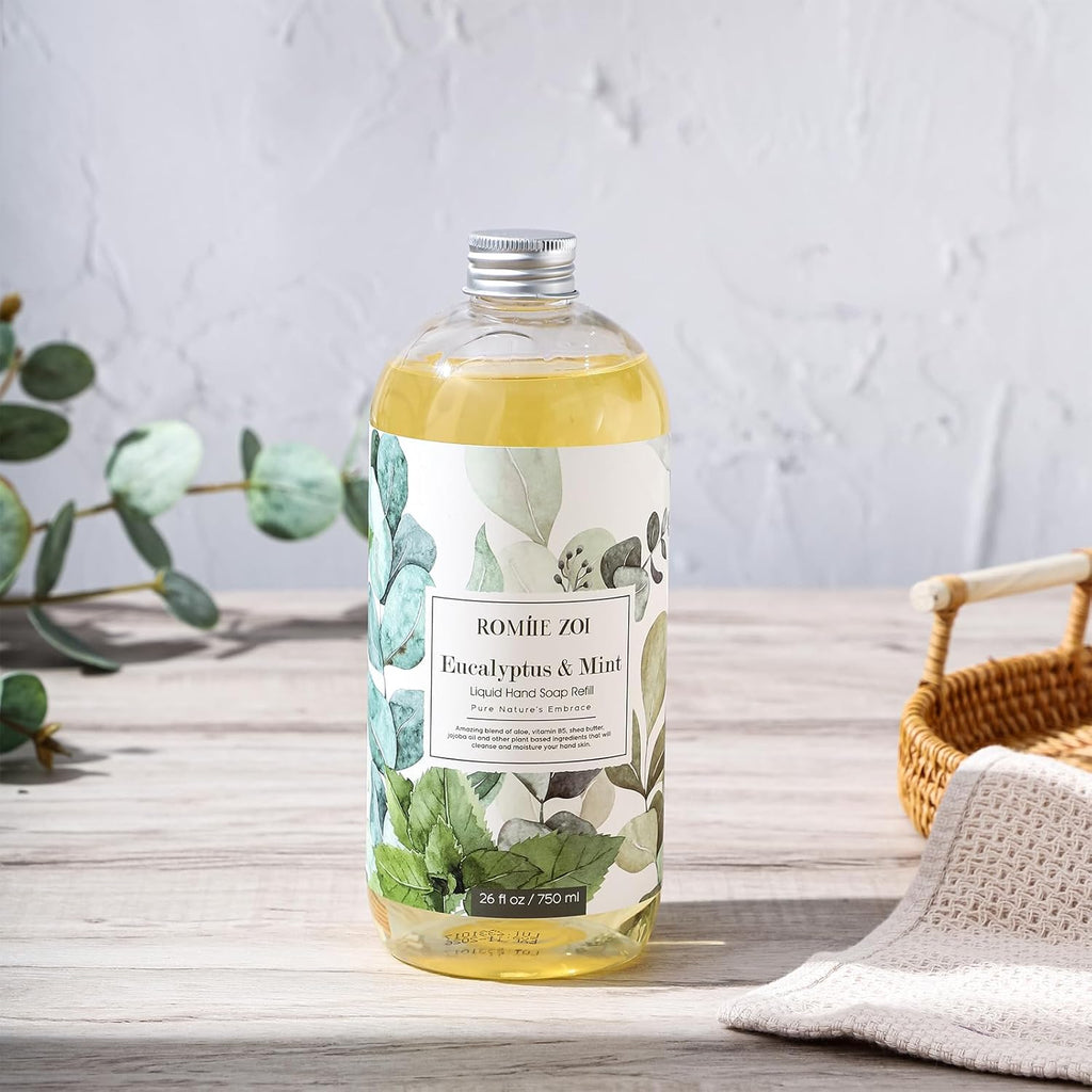 ROMIIE ZOI Liquid Hand Soap Refills, Eucalyptus & Mint, Gentle & Moisturizing Formula, 750 ML/ 26