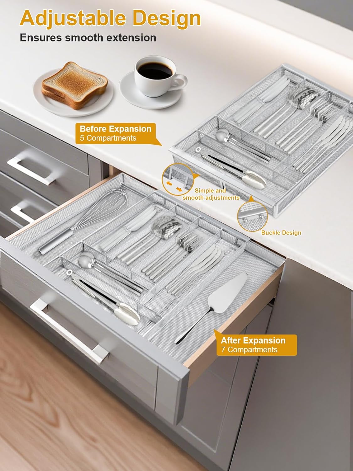 Silverware Organizer Metal Mesh, Large Drawer Organizer, Utensil Cutlery Tray for kitchen drawers