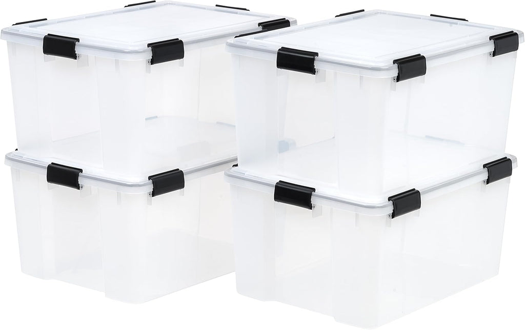 IRIS USA 110559 62.8 Quart Weathertight Plastic Storage Box, Clear (4 Pack)
