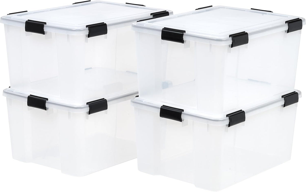 IRIS USA 110559 62.8 Quart Weathertight Plastic Storage Box, Clear (4 Pack)