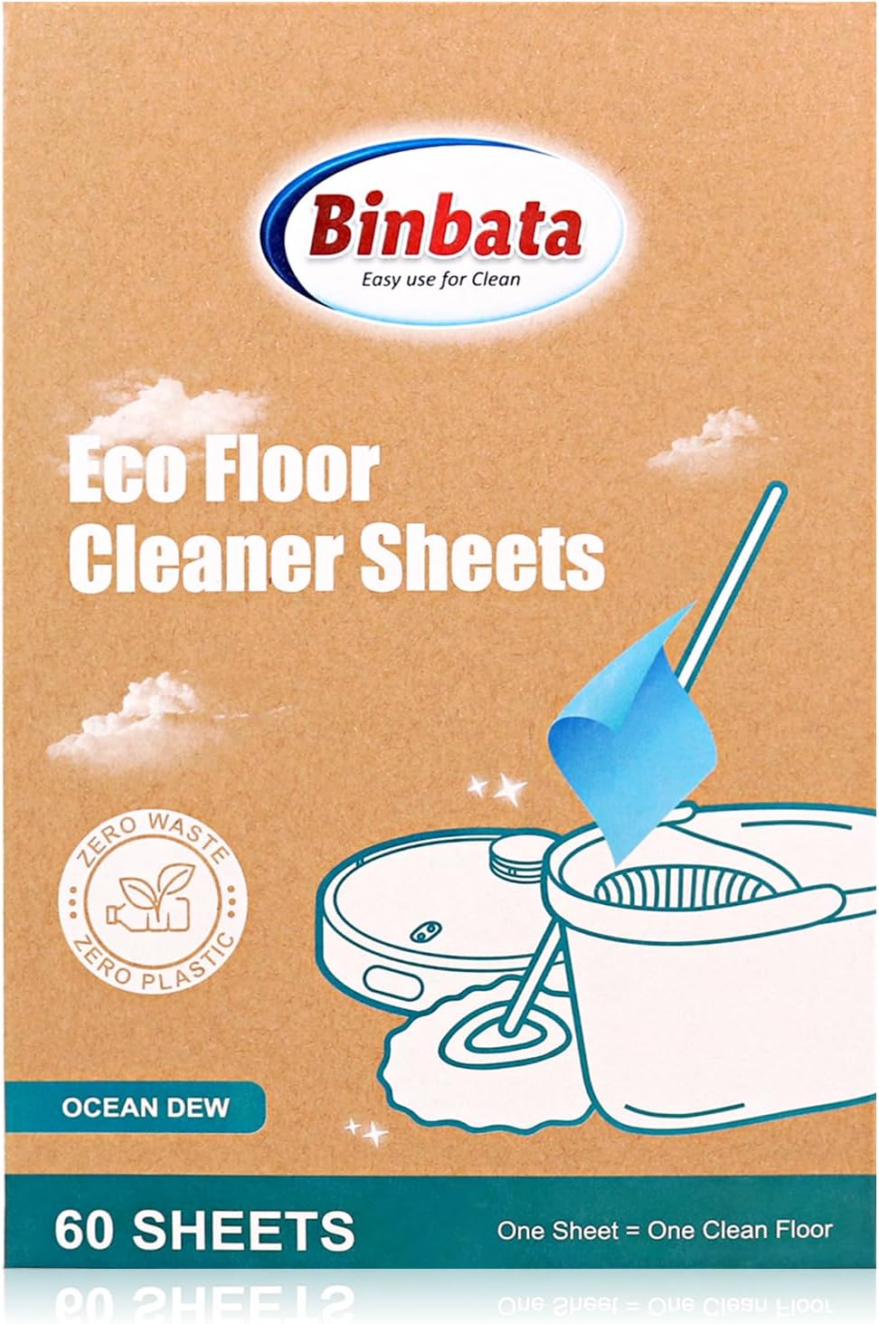 Eco Floor Cleaner Sheets, 60Pcs(Up to 120Load) Plastic Free Hardwood Cleaning Sheets Household