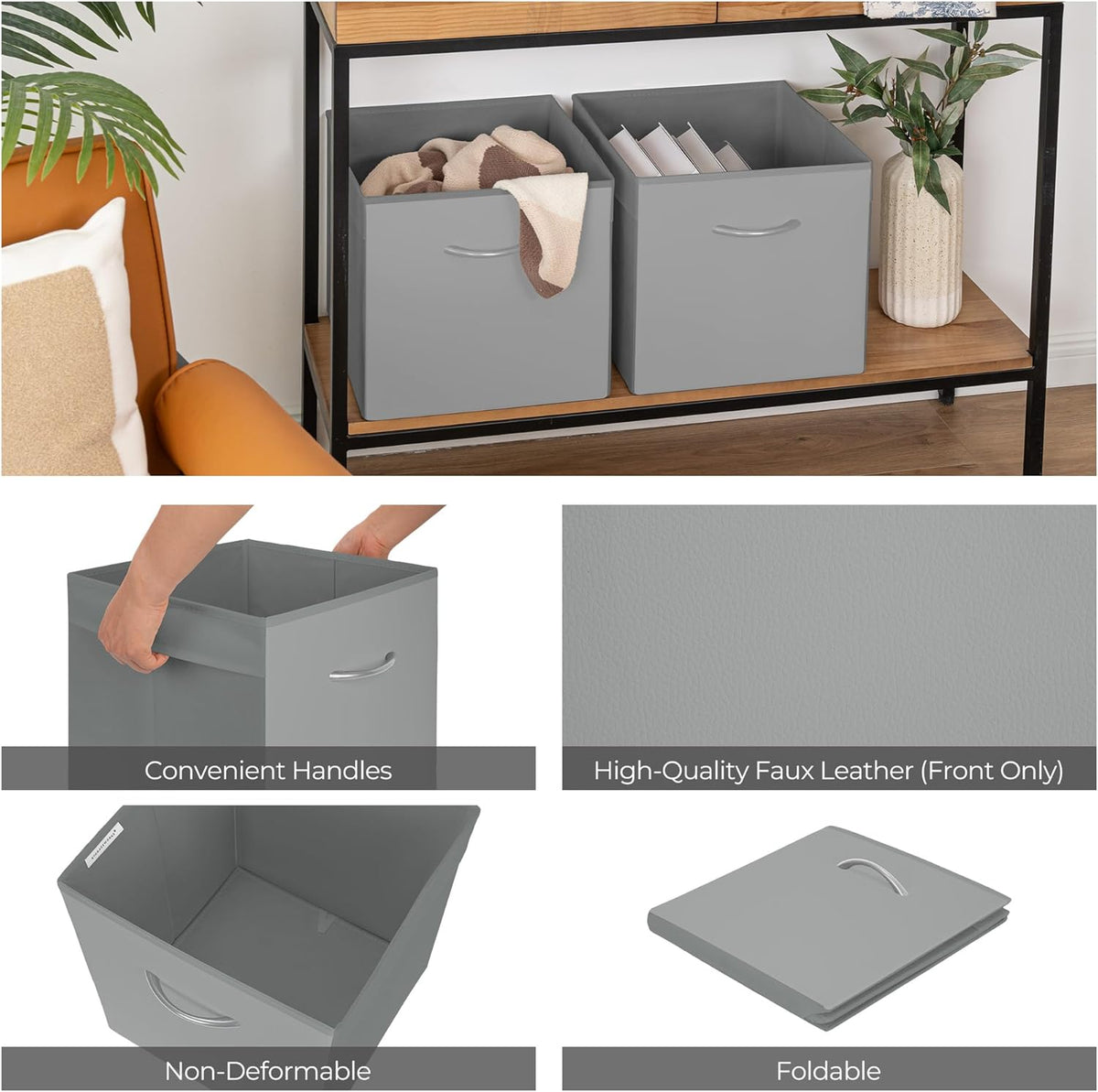StorageWorks Gray Storage Cubes, 13x13 Storage Cube Bins with Handle, Cube Storage Organizer Bins