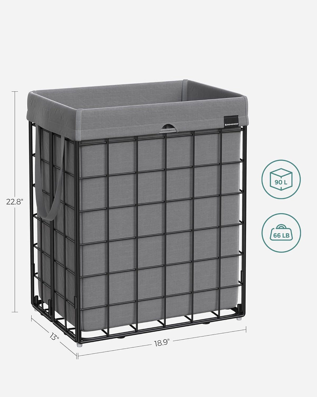 SONGMICS Laundry Hamper, 23.8 Gal. (90L) Laundry Basket, Collapsible Clothes Hamper, Removable and