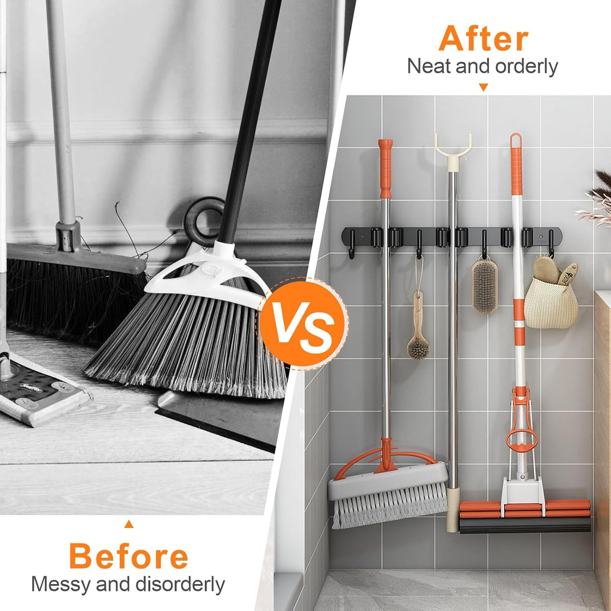 2 Pack Mop and Broom Holder Wall Mount, Non-slip Broom Hanger Wall Mount, Heavy Duty Mop Broom