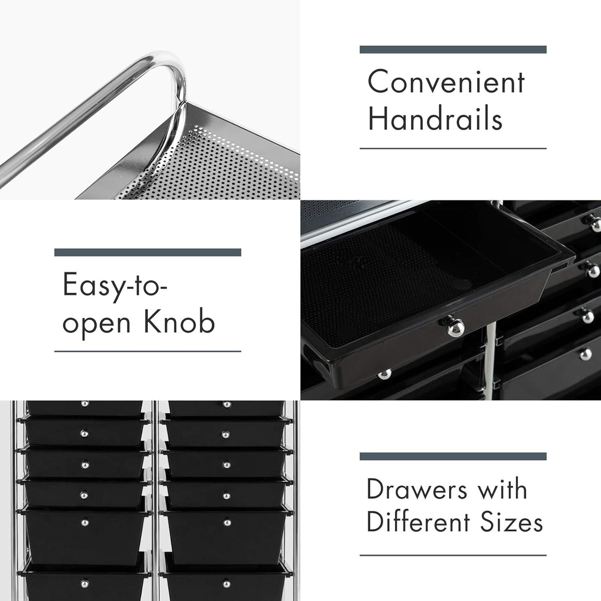 GOFLAME 12-Drawer Rolling Storage Cart, Multipurpose Organizer Cart with 2 Sizes Plastic Drawers