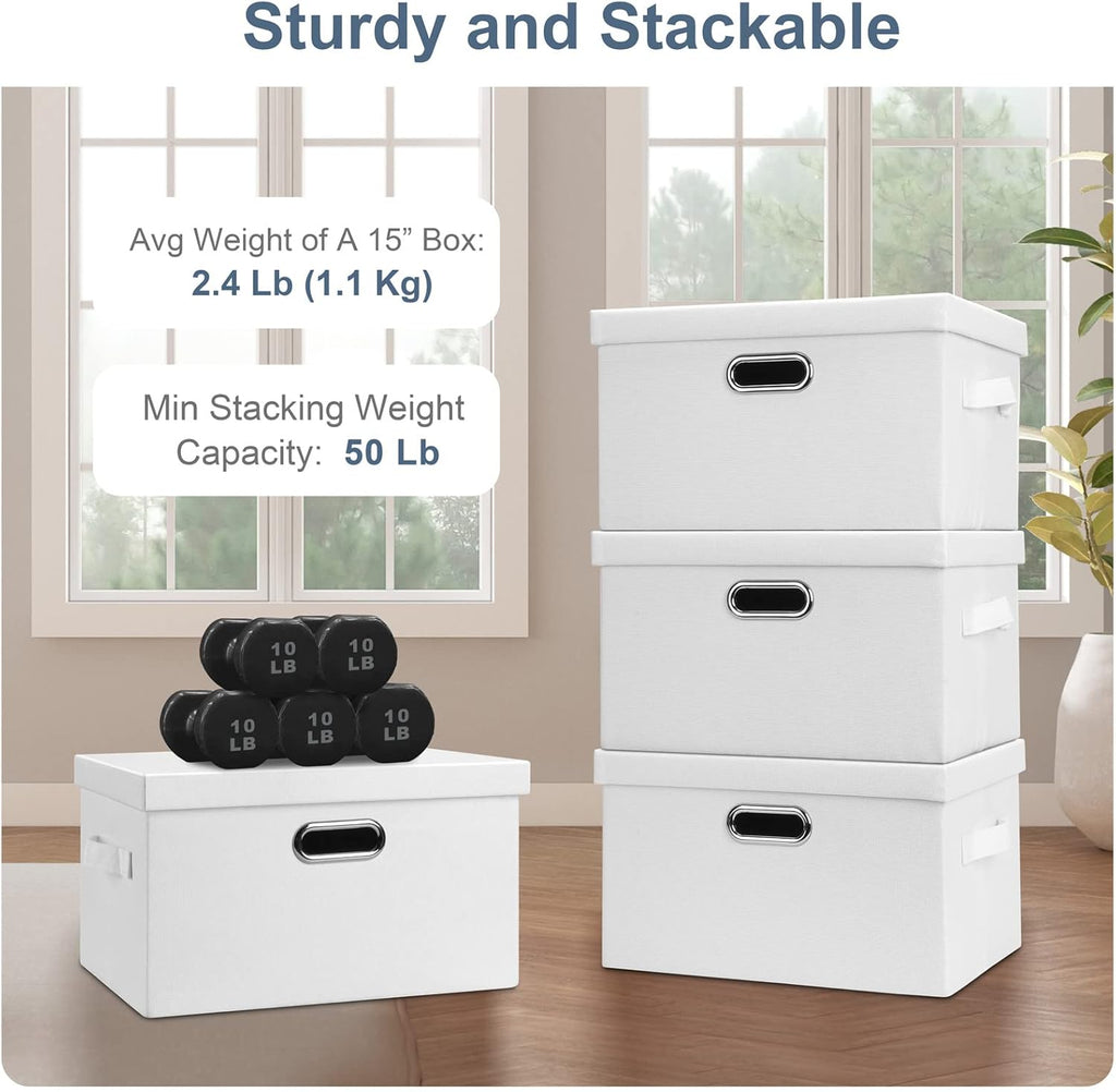 Medium 15" 21 Quart Collapsible Stackable Storage Bins with Lids, 1 Pack White Foldable Fabric