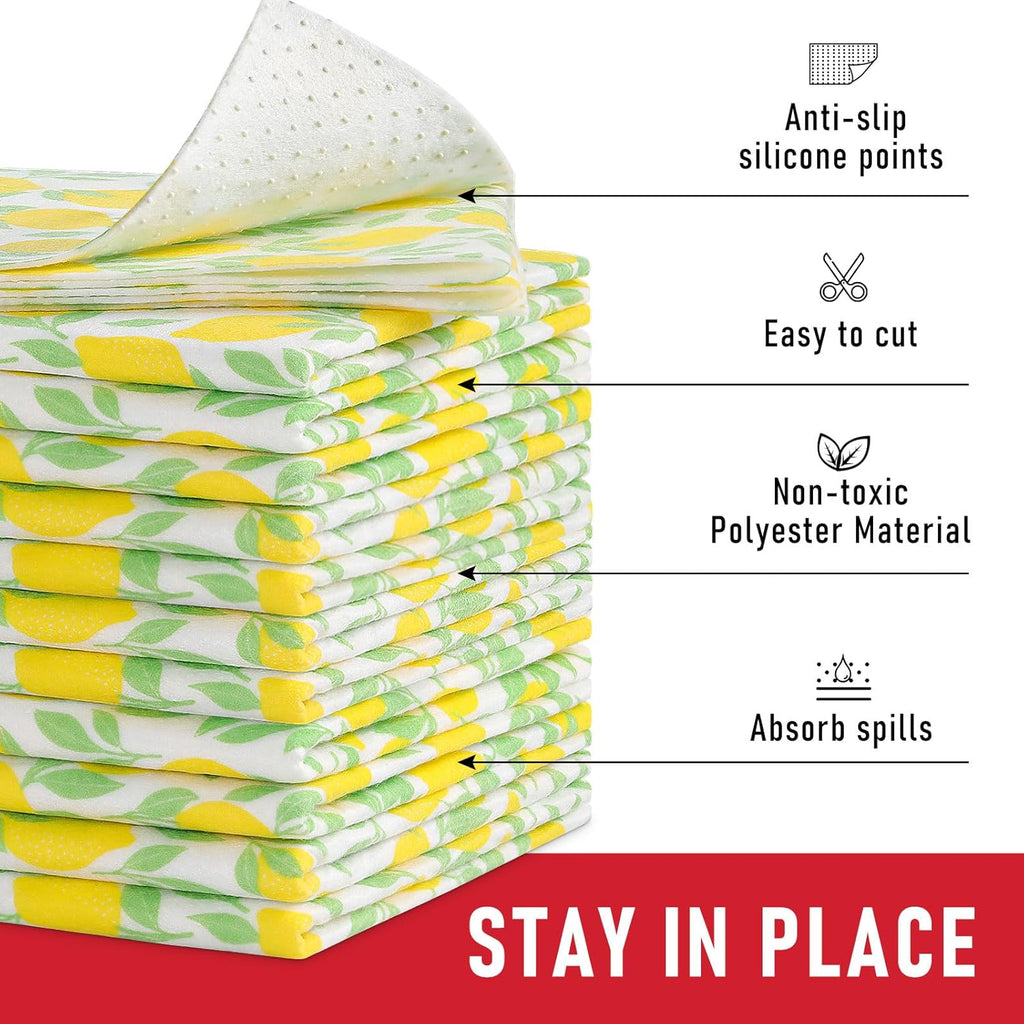 Cooyes 6 Pack Polyester Shelf Liners for Kitchen Cabinets, 12" × 24", Non-Slip Refrigerator Liners