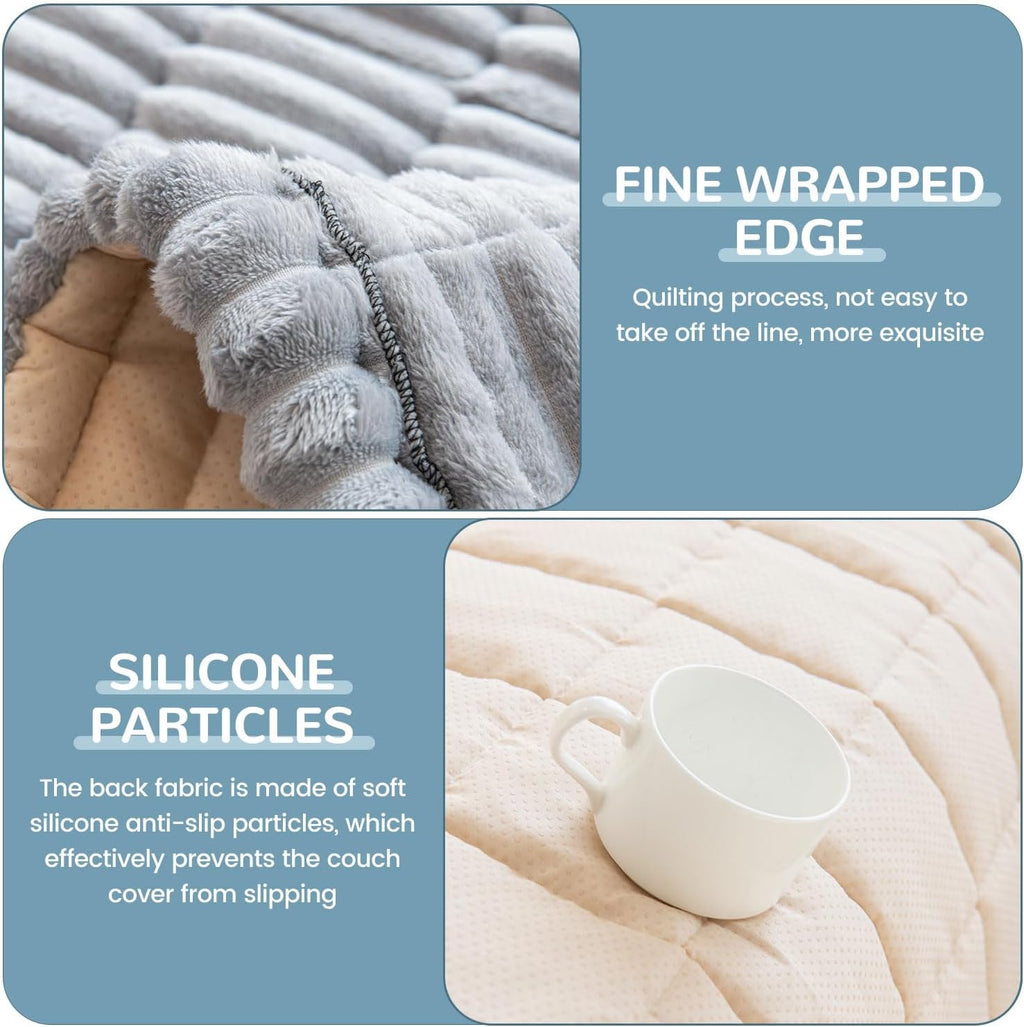 OTOB Sofa Covers for 3 Cushion Couch Washable, Fuzzy Non Slip Pet Friendly Couch Cover Protector