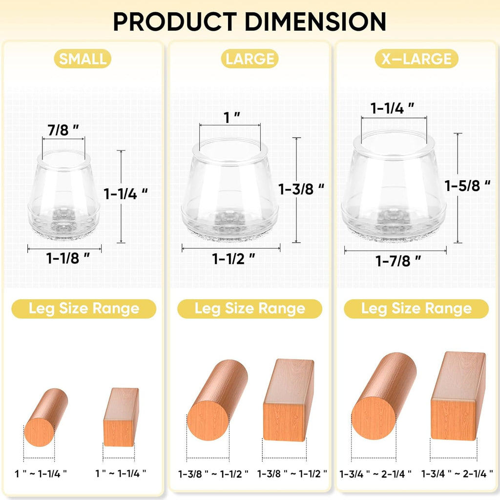 BALEINE 32 Pack Silicone Chair Leg Floor Protectors, Stool Leg Protectors Cap, Non-Slip Chair Leg