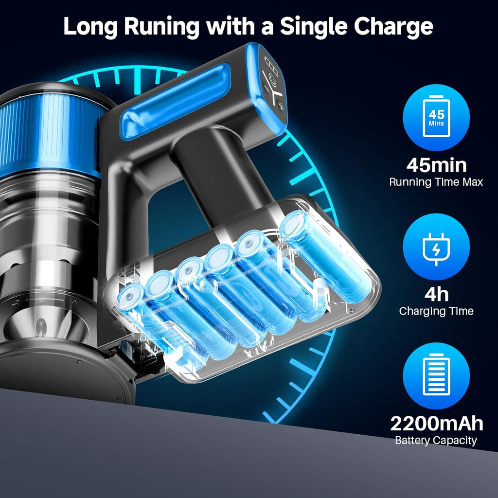 Cordless Vacuum Cleaner for Home, 8-in-1 Lightweight Stick Vacuum with 45Mins Runtime, Powerful