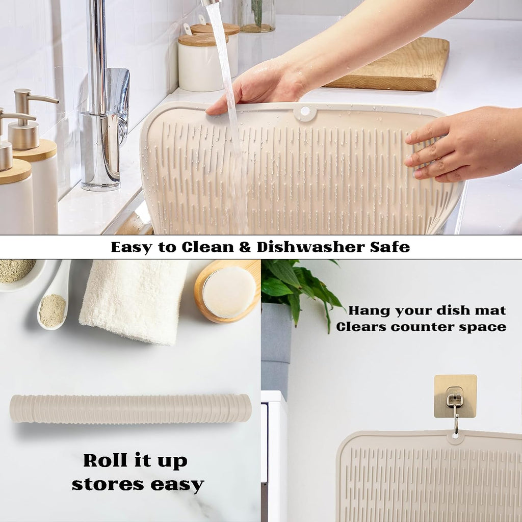 ZLR Silicone Dish Drying Mat for Kitchen Counter, Eco-Friendly Fast Dry Dish Mat, Easy Clean Multi