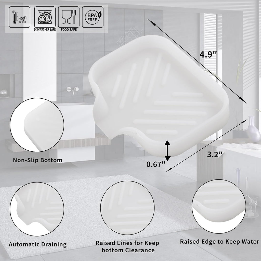 Silicone Bathroom Soap Dishes with Drain Spout-Bathroom and Kitchen Sink Organizer,Sponge