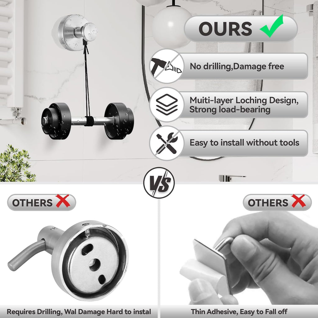 4 PCS Suction Cup Hooks for Shower, Stainless Steel No Drill Suction Towel Hooks, Reusable Sticky