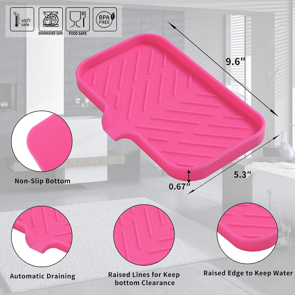 Silicone Bathroom Soap Dishes with Drain Spout-Bathroom and Kitchen Sink Organizer,Sponge