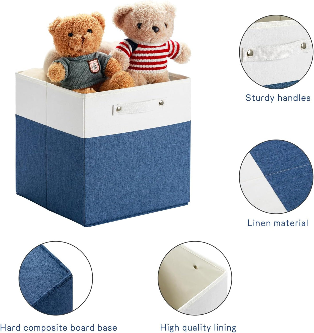 13 x 13 Inch Fine Linen Storage Bins with Handles，Fabric Cube Boxs，Collapsible Basket Organizers