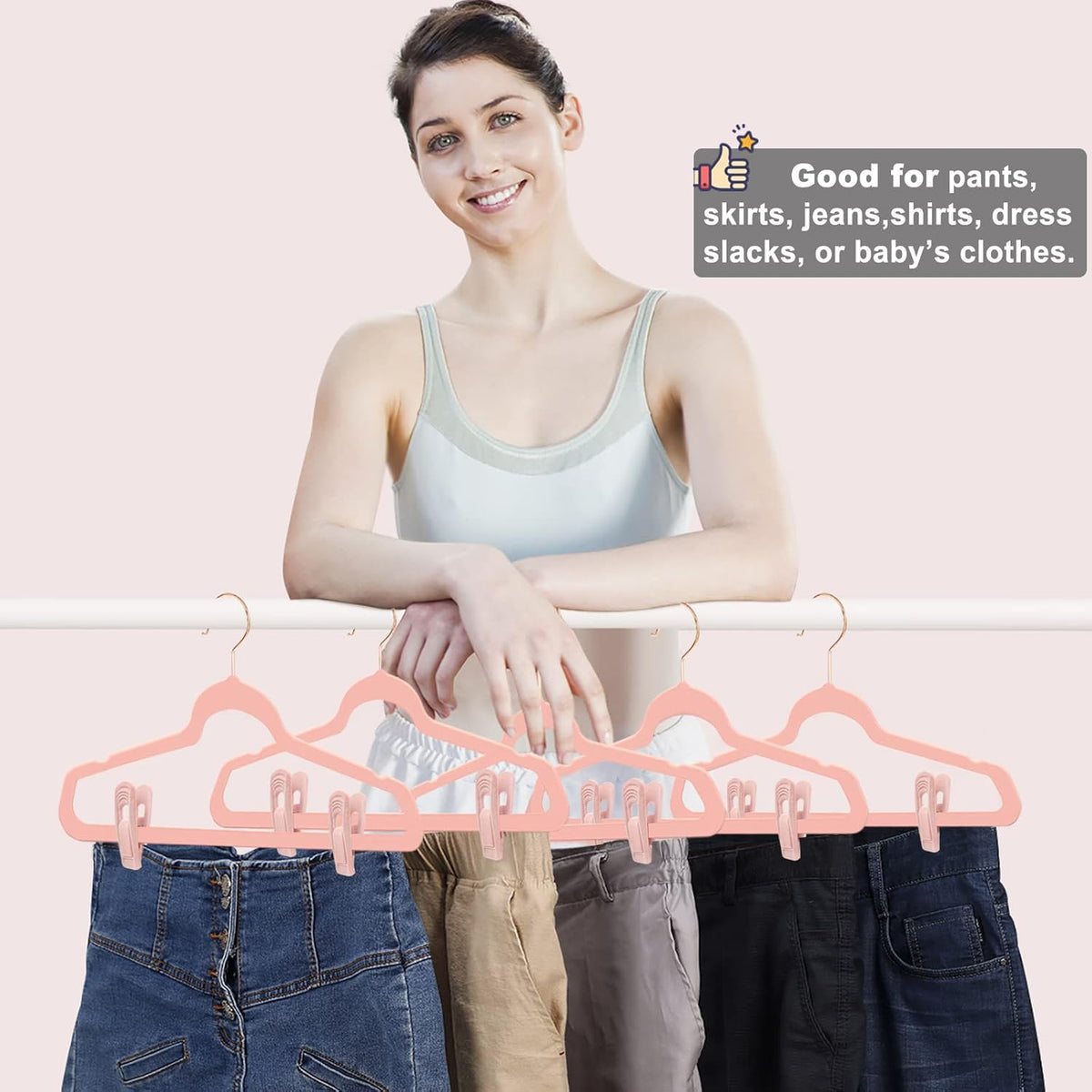 Light Pink Velvet Hangers (80-Pack), Non-Slip Strong Hanger Clips for Velvet Skirts & Pants