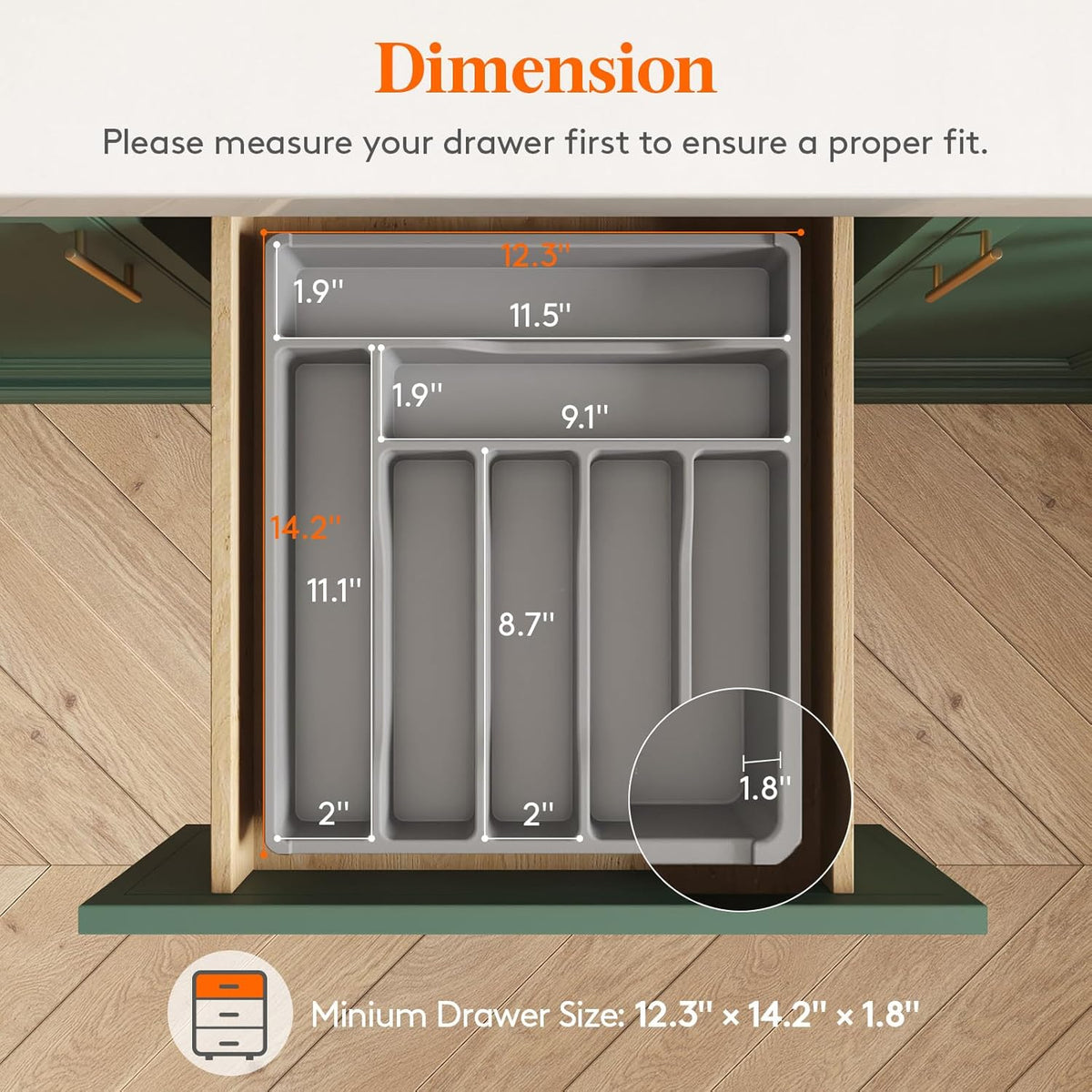 Lifewit Silverware Drawer Organizer Tray, Plastic Cutlery Storage for Kitchen Drawer, Flatware and