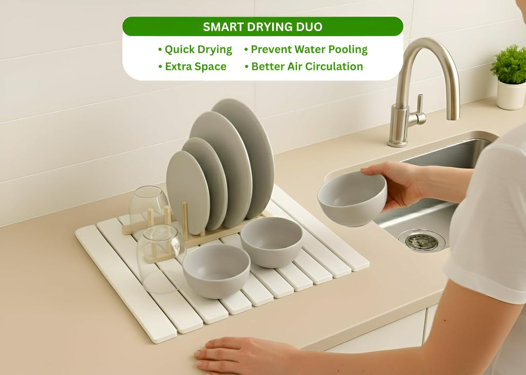 Stone Dish Drying Mat – Large 24×16 Quick Dry Stone Mat Kitchen, Diatomaceous Earth Dish Drying Mat
