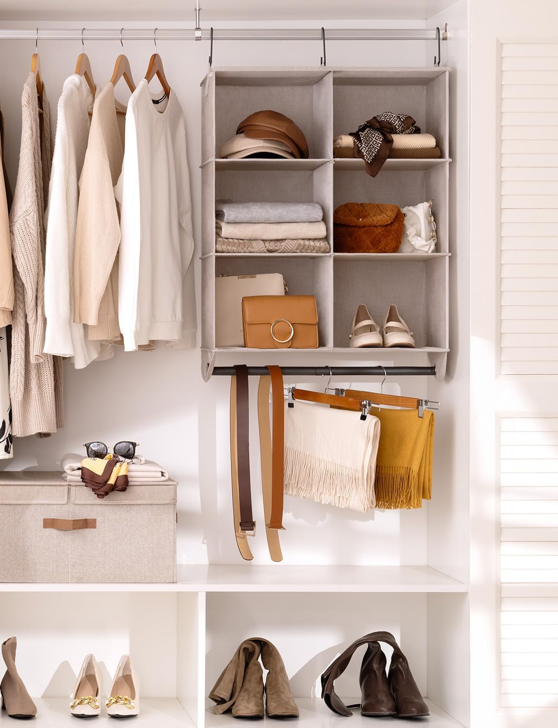 StorageWorks Hanging Closet Organizer with Metal Rod, 6-Section Closet Organizers and Storage