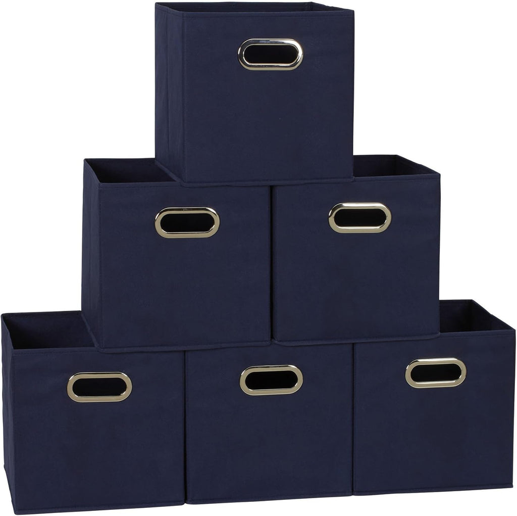 Household Essentials 81-1 Foldable Fabric Storage Bins | Set of 6 Cubby Cubes with Handles | Navy