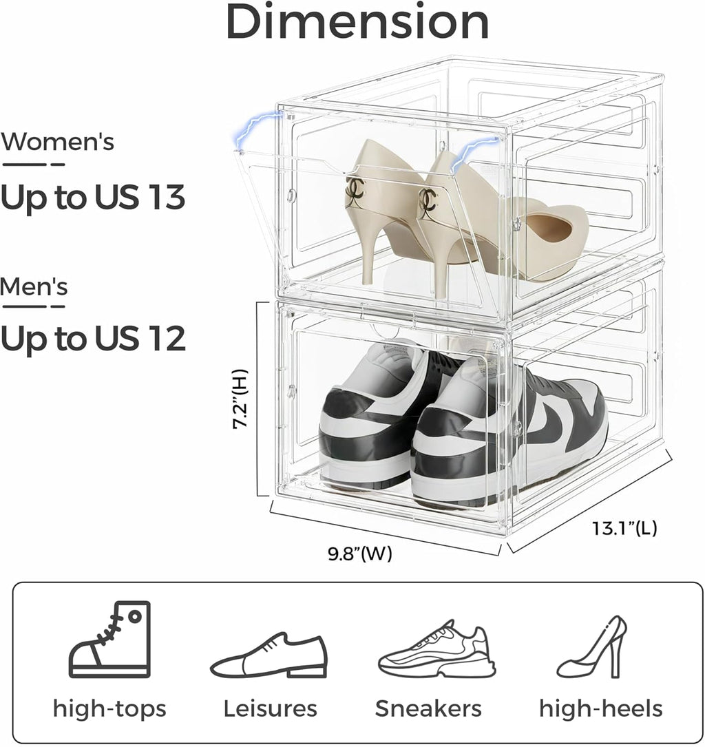 Pinkpum Upgraded Hard Shoe Storage Box 12 Pack X-Large Fit Size 12, Thicken & Sturdy Clear Plastic