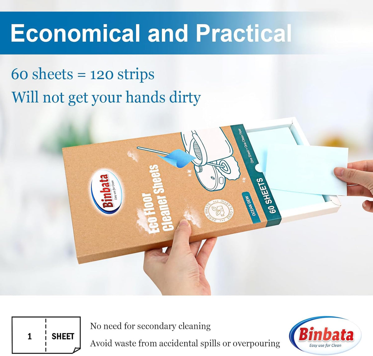 Eco Floor Cleaner Sheets, 60Pcs(Up to 120Load) Plastic Free Hardwood Cleaning Sheets Household