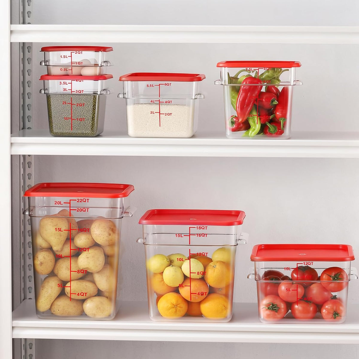 6 Pack 6 Quart Square Clear Food Storage Containers with Lids Cereal Containers Storage Airtight