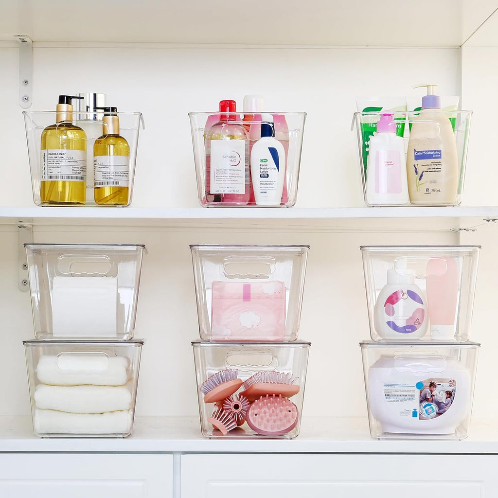 Vtopmart 6 Pack Clear Stackable Storage Bins with Lids, Large Plastic Containers with Handle for