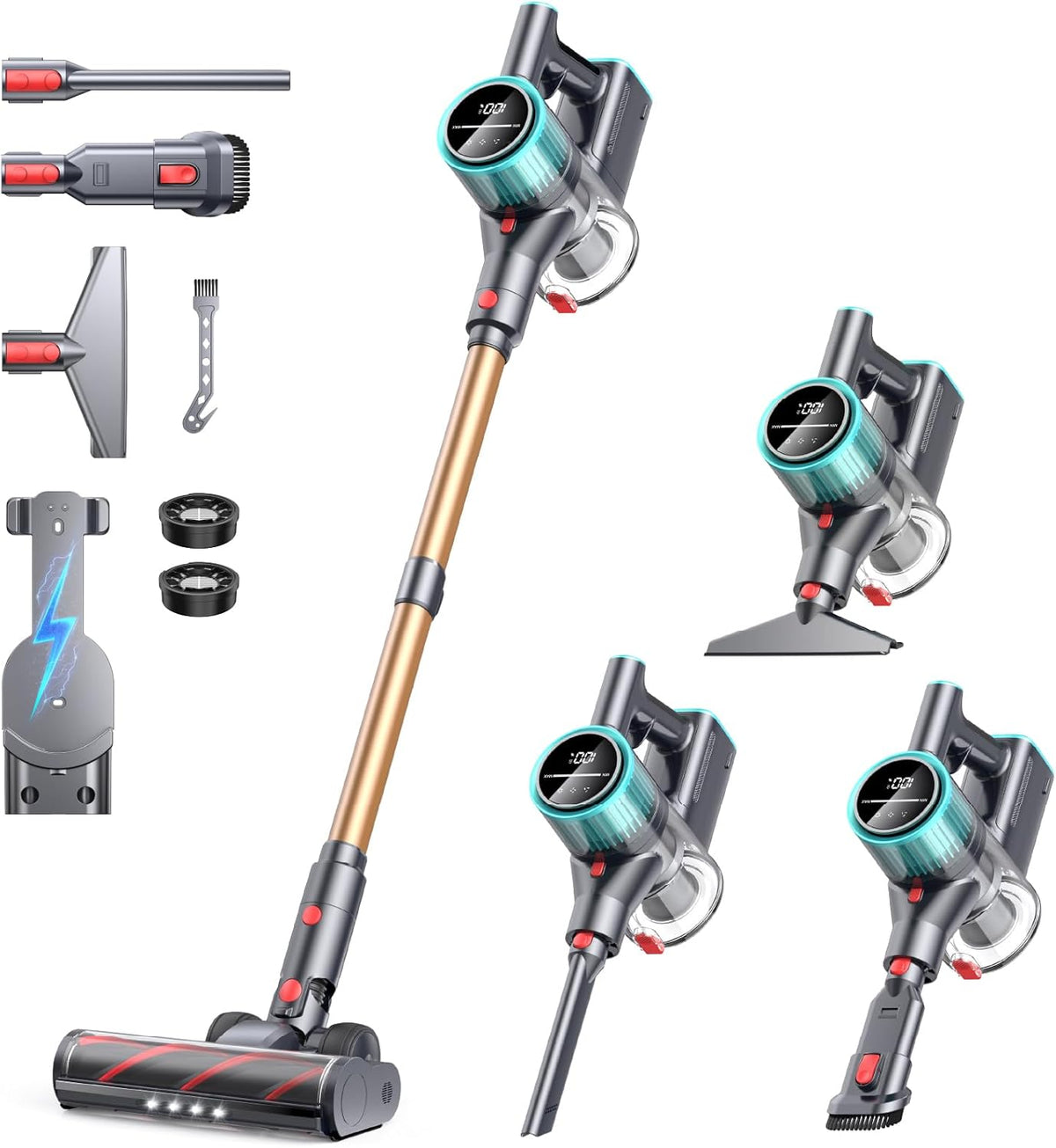 Cordless Vacuum Cleaner, 50Kpa 600W Vacuum Cleaners for Home, 60 Mins Stick Vacuum Cordless