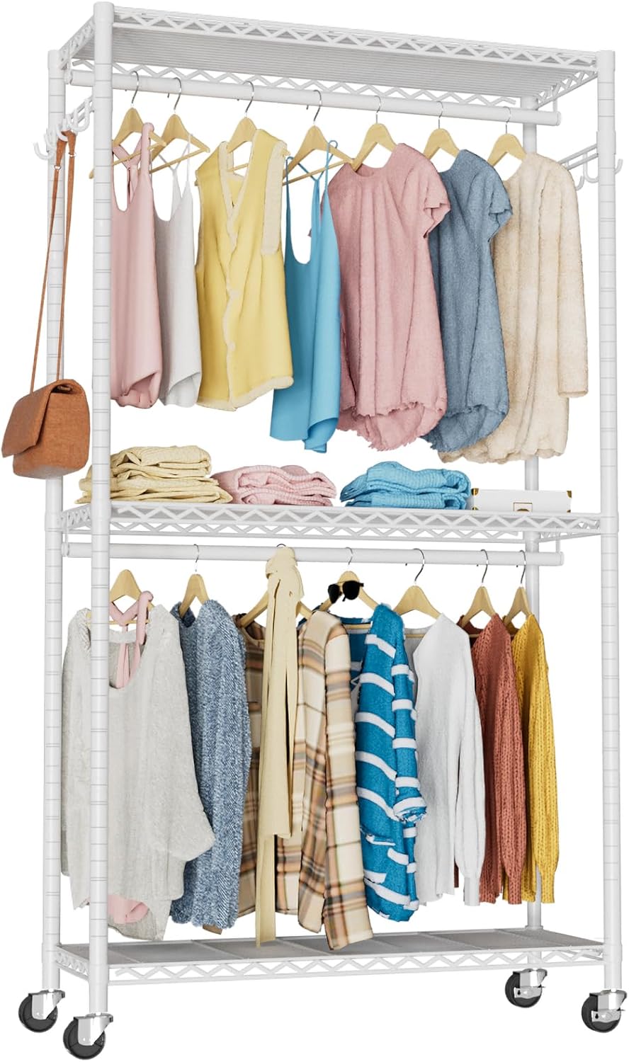 Clothes Rack, Clothing Rack for Hanging Clothes, 3 Tiers Adjustable Heavy Duty Closet Organizer
