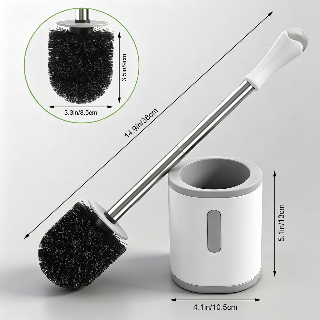AONEZ Compact Toilet Brush & Holder, Stainless Steel Handle, White & Grey – view 2